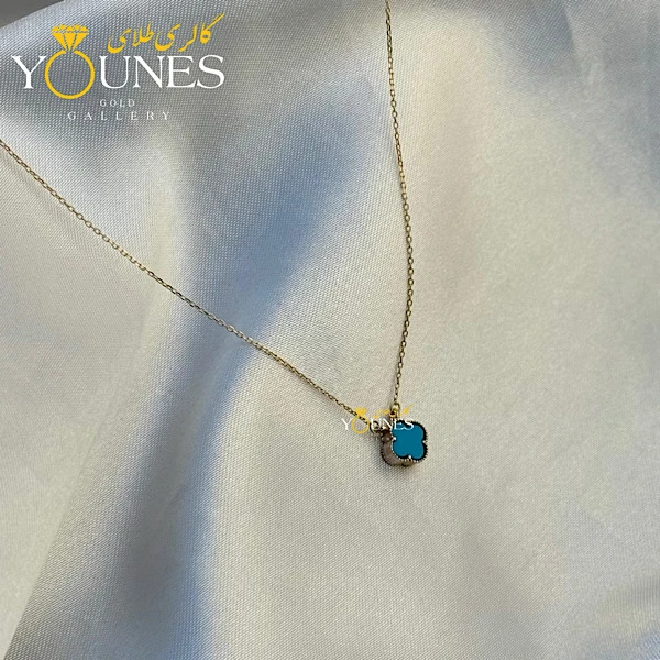 گردنبند طلا ونکلیف سنگی آبی